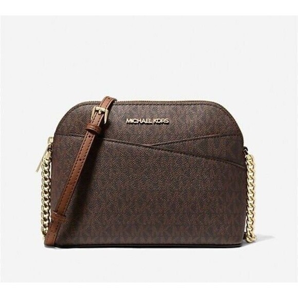 New Michael Kors Jet Set Travel Medium Logo Dome Crossbody Bag Brown - Picture 1 of 3